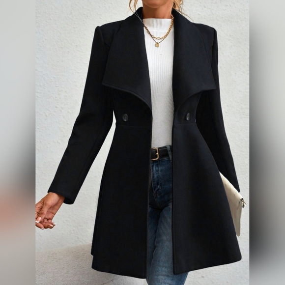 Collared Neck Button Up Long Sleeve Coat - Picture 4 of 8